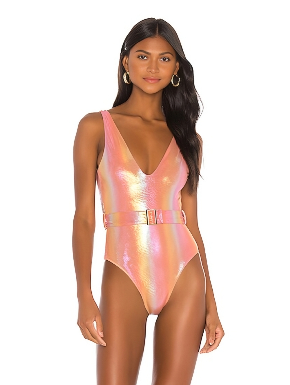 NWT Revolve Lovewave Pink Shimmer Iridescent Belted One Piece Nadia Swimsuit, M